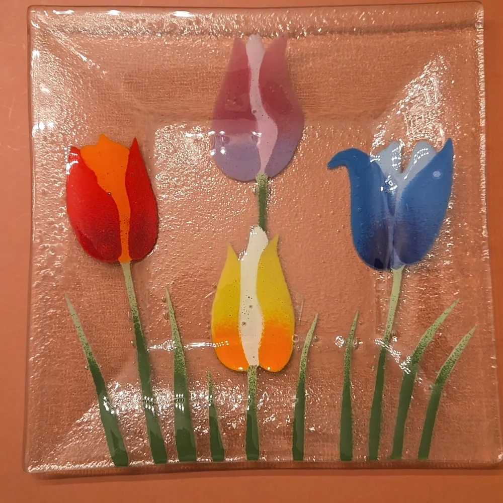 Tulip Garden Fusion Art Glass Dish